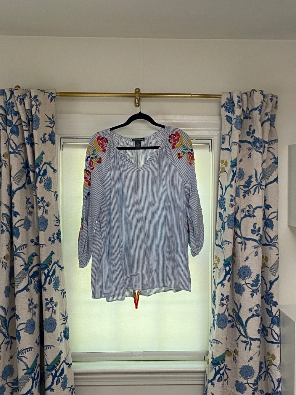 Embroidered Linen Top, XL